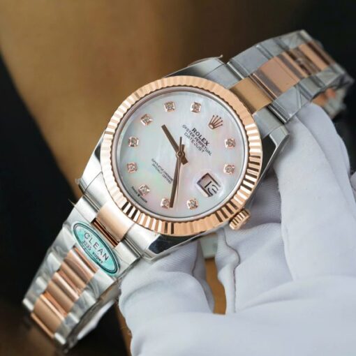 Rolex DateJust MOP Dial Replica Watches Demi Rose Gold Oyster Strap Clean Factory 41mm - Image 4