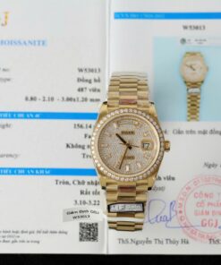Rolex Day-Date Copies Watches 18K Gold Wrapped + Moissanite Diamonds QF Factory 36mm