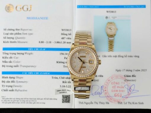 Rolex Day-Date Copies Watches 18K Gold Wrapped + Moissanite Diamonds QF Factory 36mm - Image 2