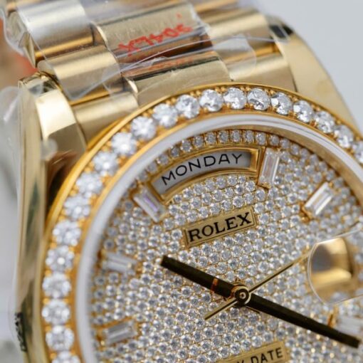 Rolex Day-Date Copies Watches 18K Gold Wrapped + Moissanite Diamonds QF Factory 36mm - Image 7