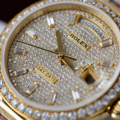 Rolex Day-Date Copies Watches 18K Gold Wrapped + Moissanite Diamonds QF Factory 36mm - Image 6