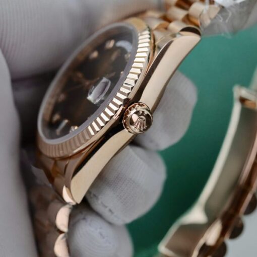 Rolex Day-Date Imitation Watches 18K Gold Wrapped Chocolate Dial 36mm - Image 7