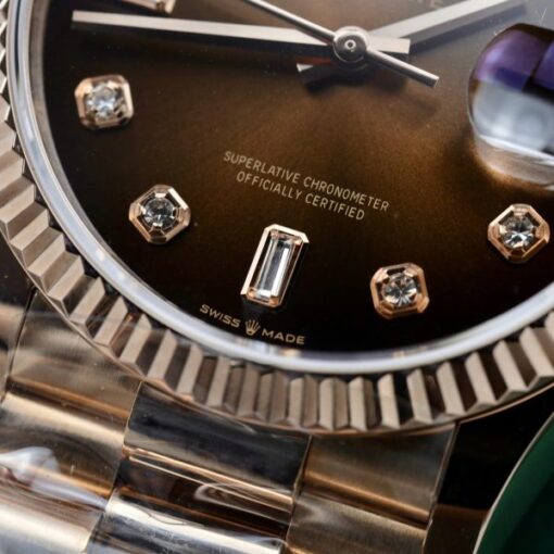 Rolex Day-Date Imitation Watches 18K Gold Wrapped Chocolate Dial 36mm - Image 6