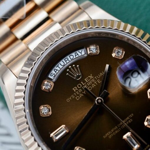 Rolex Day-Date Imitation Watches 18K Gold Wrapped Chocolate Dial 36mm - Image 5