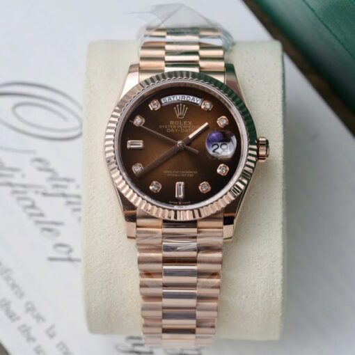 Rolex Day-Date Imitation Watches 18K Gold Wrapped Chocolate Dial 36mm - Image 3