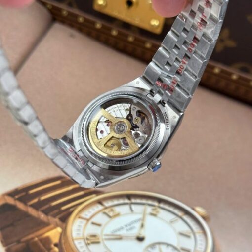 Rolex Land-Dweller 127236 Imitation Watches Ice Blue Dial Honeycomb Pattern Bezel Diamonds CZ Baguette Custom 36mm - Image 11