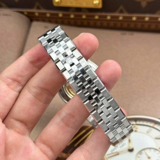 Rolex Land-Dweller 127236 Imitation Watches Ice Blue Dial Honeycomb Pattern Bezel Diamonds CZ Baguette Custom 36mm - Image 12