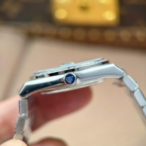 Rolex Land-Dweller 127236 Imitation Watches Ice Blue Dial Honeycomb Pattern Bezel Diamonds CZ Baguette Custom 36mm - Image 9