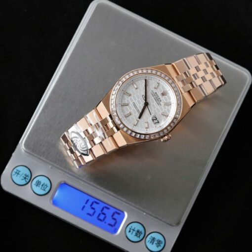 Rolex Land-Dweller 127334 White Dial Honeycomb Pattern Replica Watches Diamonds CZ Baguette Custom 40mm - Image 3