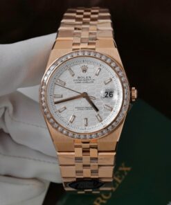 Rolex Land-Dweller 127334 White Dial Honeycomb Pattern Replica Watches Diamonds CZ Baguette Custom 40mm