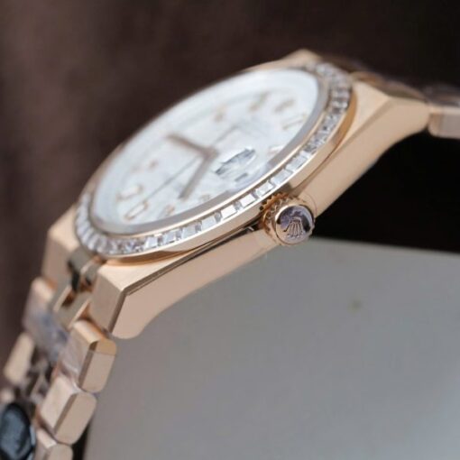 Rolex Land-Dweller 127334 White Dial Honeycomb Pattern Replica Watches Diamonds CZ Baguette Custom 40mm - Image 10