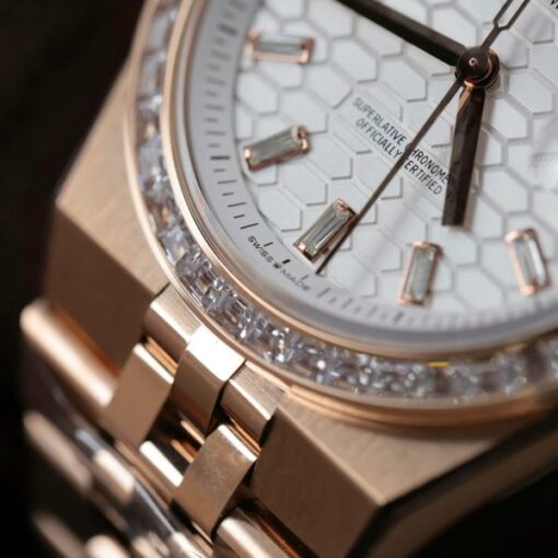 Rolex Land-Dweller 127334 White Dial Honeycomb Pattern Replica Watches Diamonds CZ Baguette Custom 40mm - Image 9