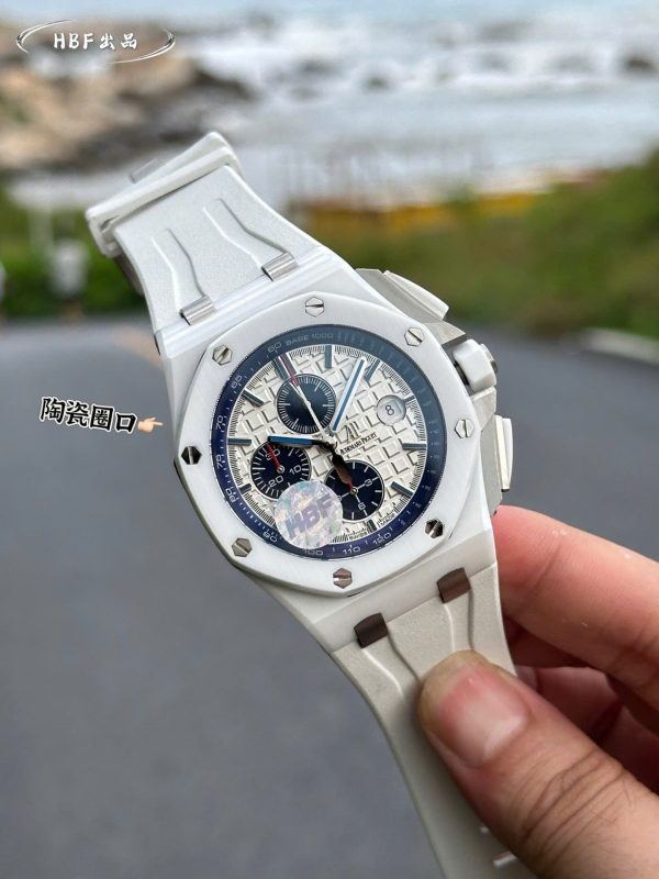 Audemars Piguet Replica Watches Royal Oak Offshore Chronograph 26402CB White Ceramic Rubber Strap 44mm - Image 3