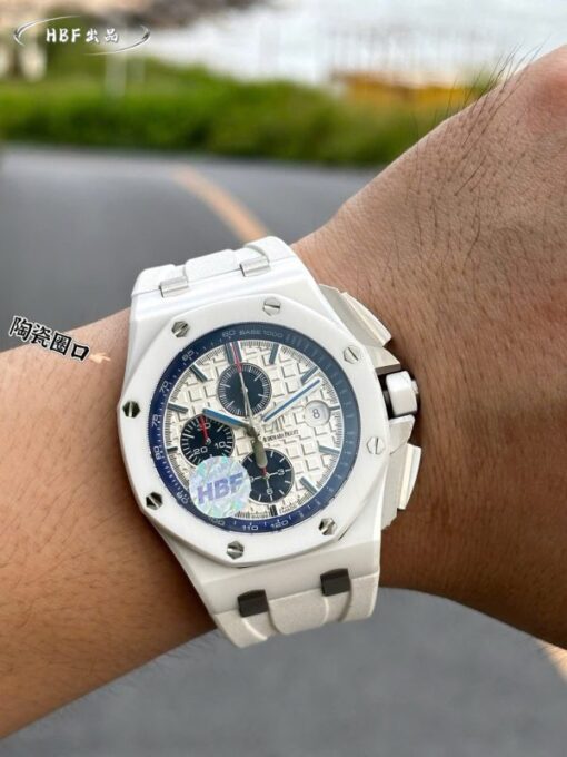 Audemars Piguet Replica Watches Royal Oak Offshore Chronograph 26402CB White Ceramic Rubber Strap 44mm - Image 5