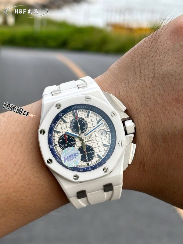 Audemars Piguet Replica Watches Royal Oak Offshore Chronograph 26402CB White Ceramic Rubber Strap 44mm - Image 5
