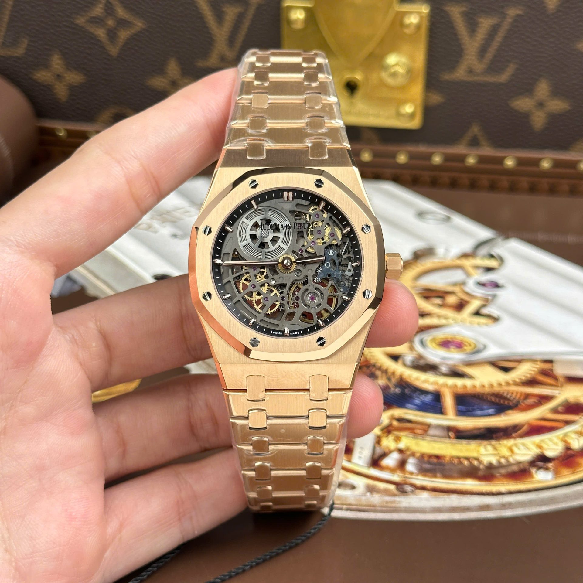 Audemars Piguet Imitation Watches Royal Oak Jumbo Extra-thin Openworked 16204 Skeleton Dial Rose Gold ZF Factory 39mm