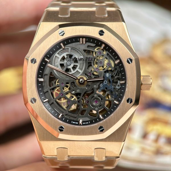 Audemars Piguet Imitation Watches Royal Oak Jumbo Extra-thin Openworked 16204 Skeleton Dial Rose Gold ZF Factory 39mm - Image 4