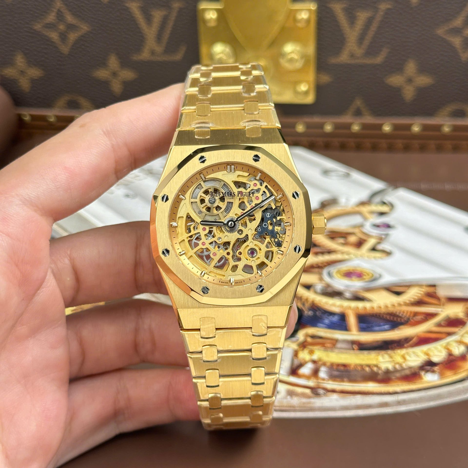 Audemars Piguet Knock Off Watches Royal Oak Jumbo Extra-thin Openworked 16204 Skeleton Dial Yellow ZF Factory 39mm