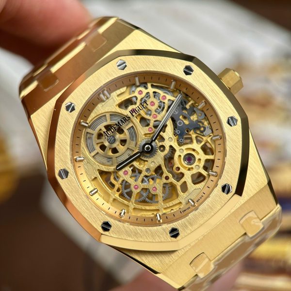 Audemars Piguet Knock Off Watches Royal Oak Jumbo Extra-thin Openworked 16204 Skeleton Dial Yellow ZF Factory 39mm - Image 6