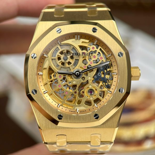Audemars Piguet Knock Off Watches Royal Oak Jumbo Extra-thin Openworked 16204 Skeleton Dial Yellow ZF Factory 39mm - Image 5