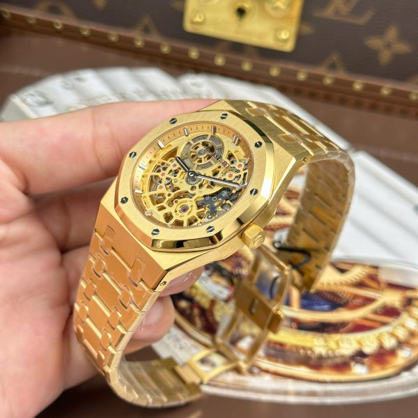 Audemars Piguet Knock Off Watches Royal Oak Jumbo Extra-thin Openworked 16204 Skeleton Dial Yellow ZF Factory 39mm - Image 4