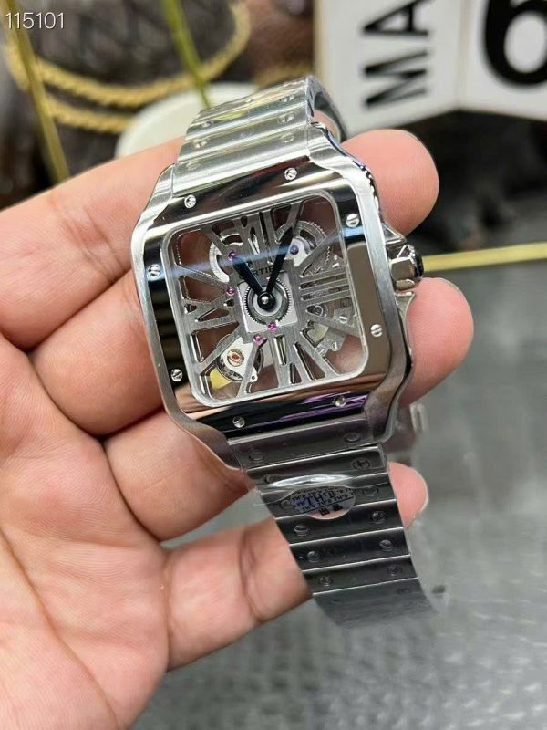 Cartier Santos CRWHSA0015 Replica Watches Skeleton Dial Metal Wire THB Factory 39.8mm - Image 5