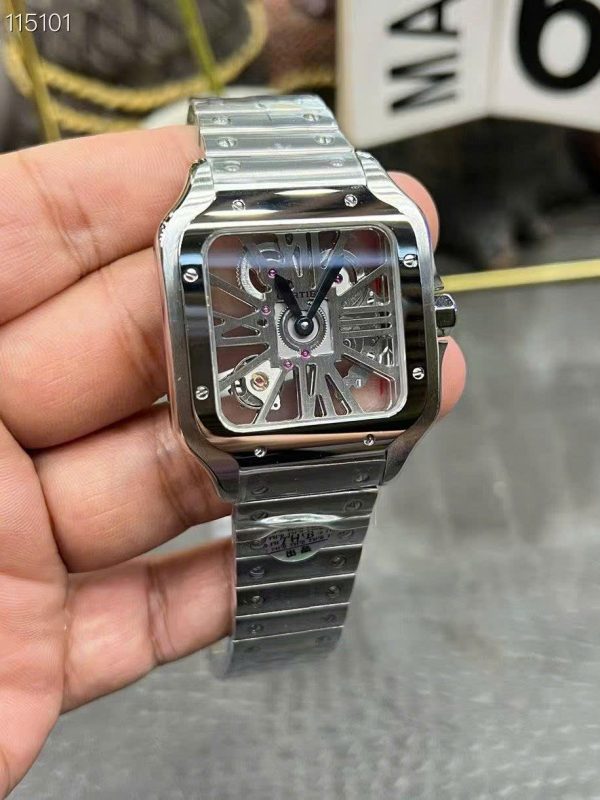 Cartier Santos CRWHSA0015 Replica Watches Skeleton Dial Metal Wire THB Factory 39.8mm - Image 4
