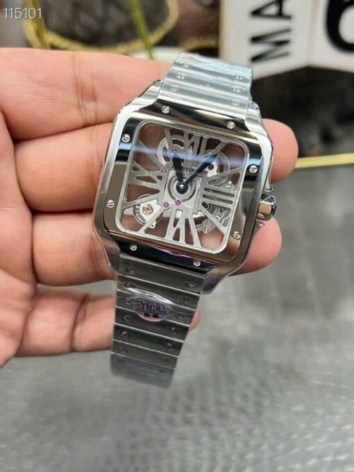 Cartier Santos CRWHSA0015 Replica Watches Skeleton Dial Metal Wire THB Factory 39.8mm - Image 6