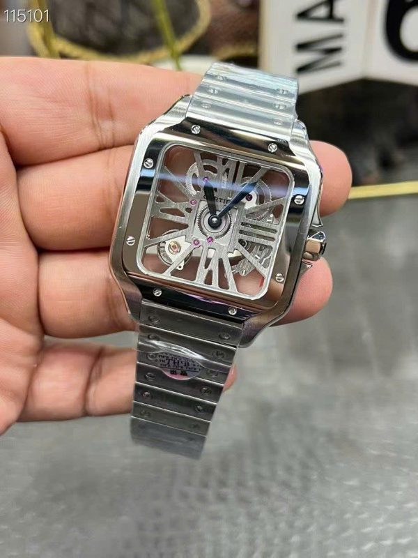 Cartier Santos CRWHSA0015 Replica Watches Skeleton Dial Metal Wire THB Factory 39.8mm - Image 6