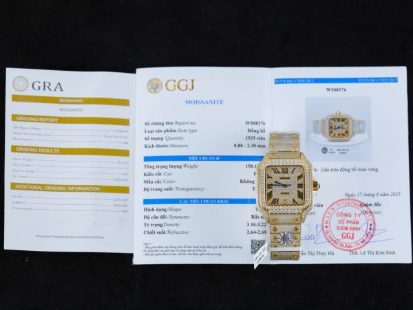 Cartier Santos Yellow Imitation Watches Full Moissanite Diamonds Custom BVF 39.8mm - Image 2