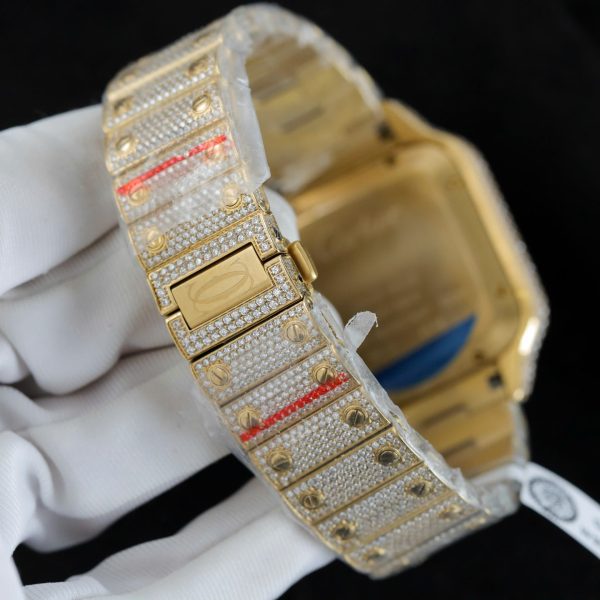Cartier Santos Yellow Imitation Watches Full Moissanite Diamonds Custom BVF 39.8mm - Image 11