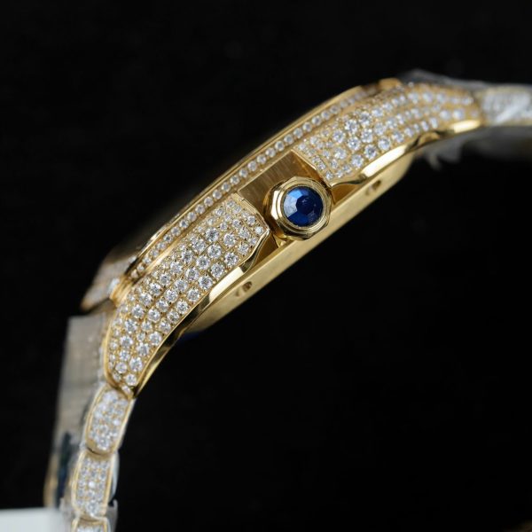 Cartier Santos Yellow Imitation Watches Full Moissanite Diamonds Custom BVF 39.8mm - Image 10