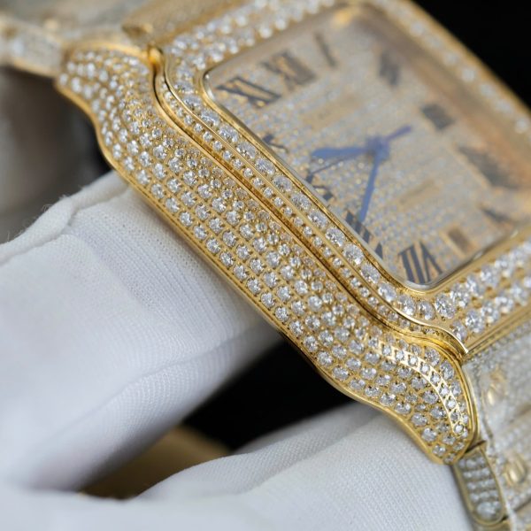 Cartier Santos Yellow Imitation Watches Full Moissanite Diamonds Custom BVF 39.8mm - Image 9