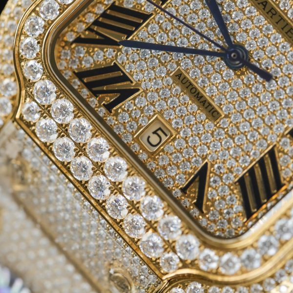 Cartier Santos Yellow Imitation Watches Full Moissanite Diamonds Custom BVF 39.8mm - Image 8