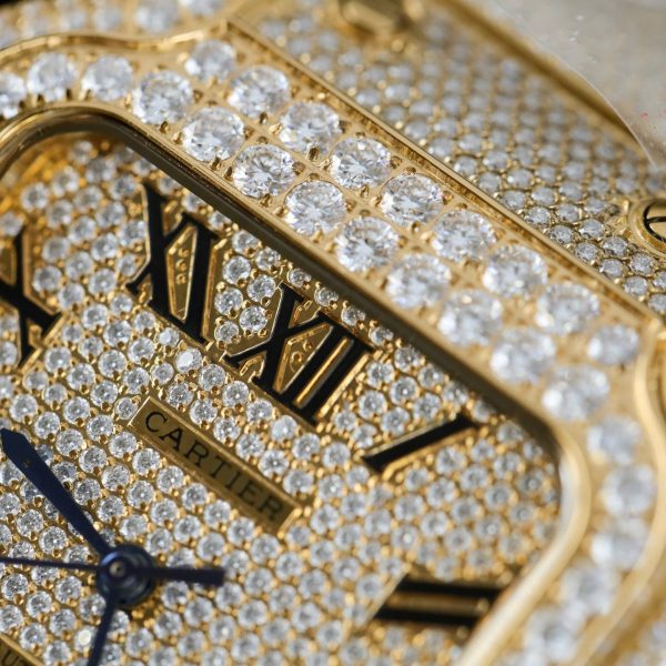 Cartier Santos Yellow Imitation Watches Full Moissanite Diamonds Custom BVF 39.8mm - Image 7