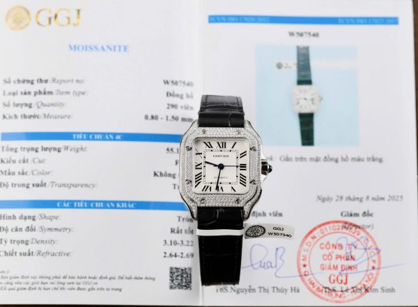 Cartier Santos Women’s Replica Watches Moissanite Diamonds Custom BV Factory 35.2mm - Image 2