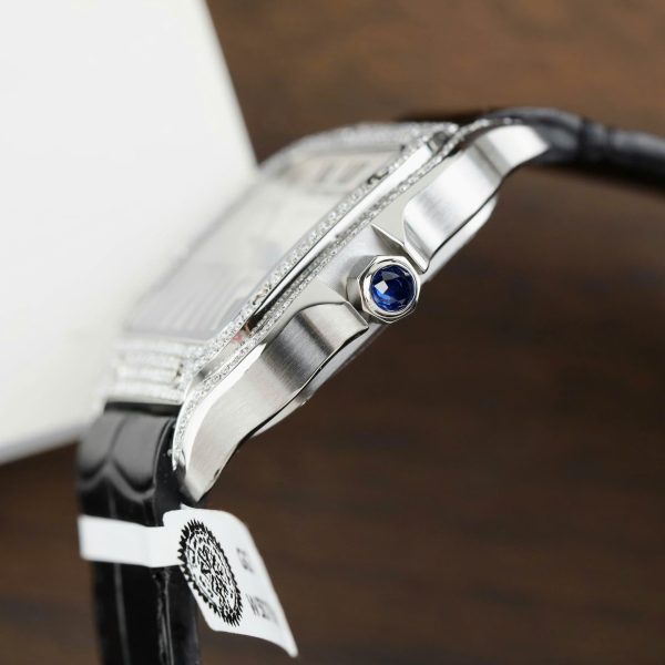 Cartier Santos Women’s Replica Watches Moissanite Diamonds Custom BV Factory 35.2mm - Image 8