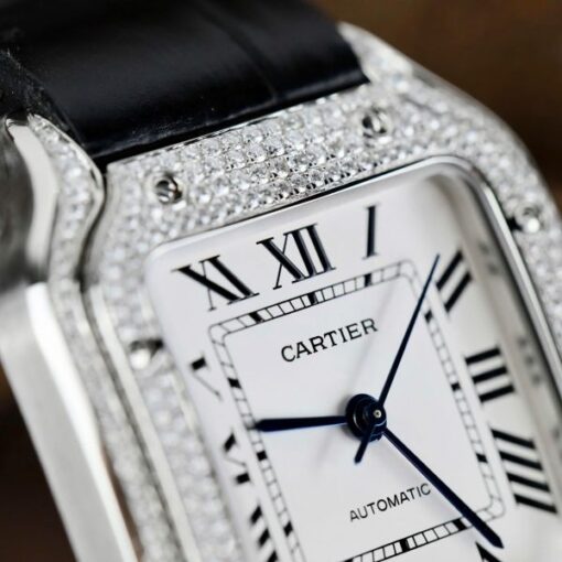 Cartier Santos Women’s Replica Watches Moissanite Diamonds Custom BV Factory 35.2mm - Image 6