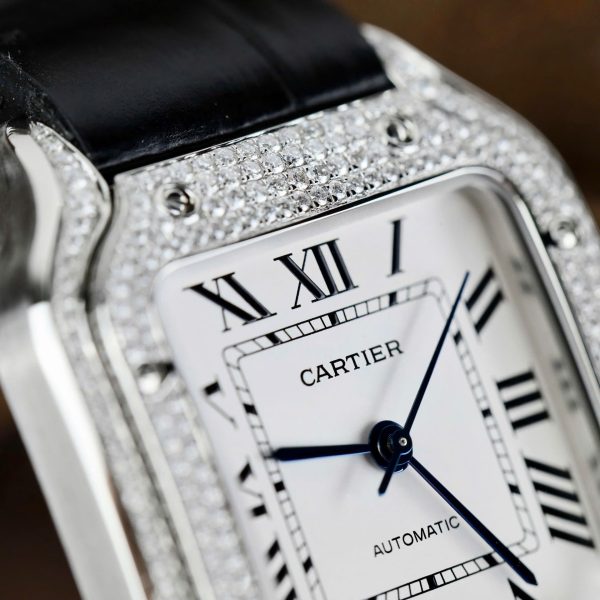 Cartier Santos Women’s Replica Watches Moissanite Diamonds Custom BV Factory 35.2mm - Image 6