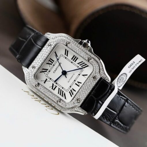 Cartier Santos Women’s Replica Watches Moissanite Diamonds Custom BV Factory 35.2mm - Image 5