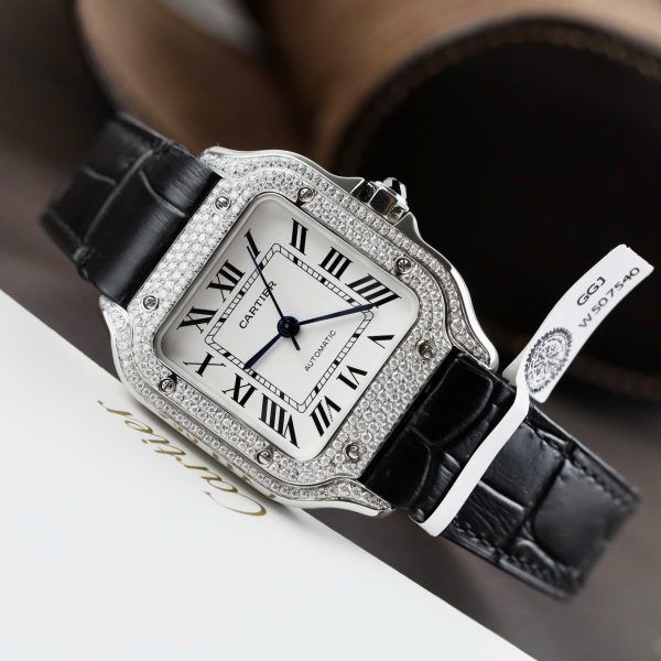 Cartier Santos Women’s Replica Watches Moissanite Diamonds Custom BV Factory 35.2mm - Image 5