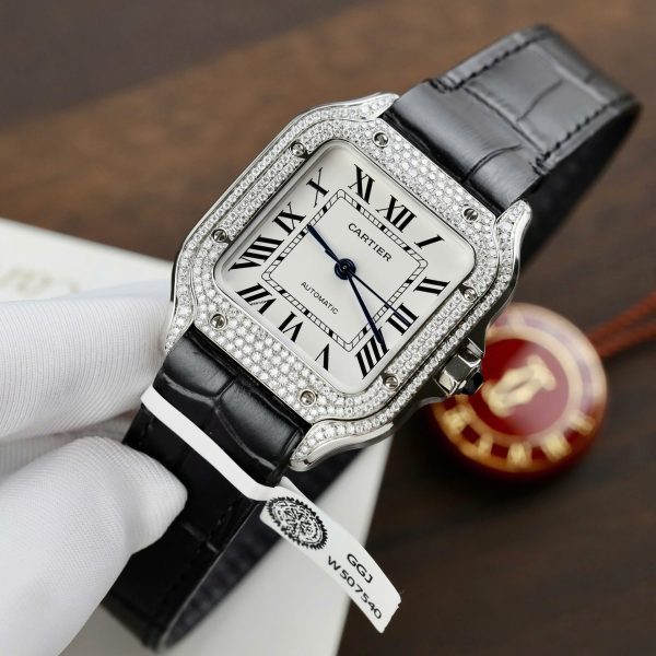 Cartier Santos Women’s Replica Watches Moissanite Diamonds Custom BV Factory 35.2mm - Image 4