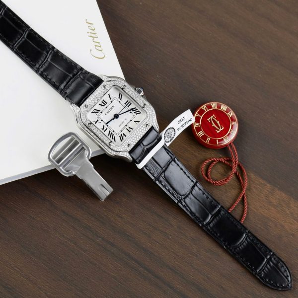 Cartier Santos Women’s Replica Watches Moissanite Diamonds Custom BV Factory 35.2mm - Image 3