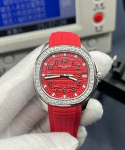Alternative view of Patek Philippe Aquanaut 5268G Knock Off Watches Red Dial Rubber Strap PPF Factory 38,8mm