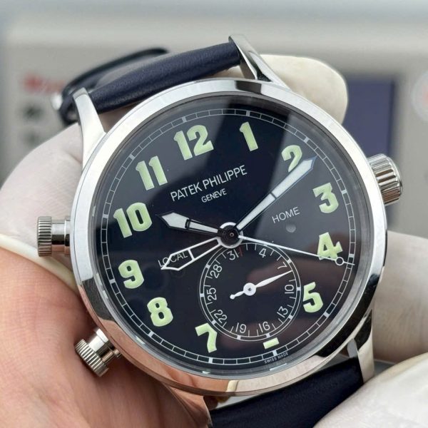 Patek Philippe Replica Watches Calatrava Pilot Travel Time 5524G Blue Dial Leather Strap 42mm - Image 5