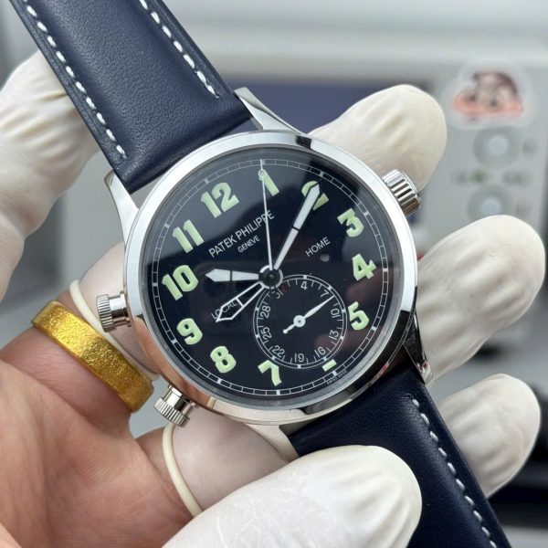 Patek Philippe Replica Watches Calatrava Pilot Travel Time 5524G Blue Dial Leather Strap 42mm - Image 3