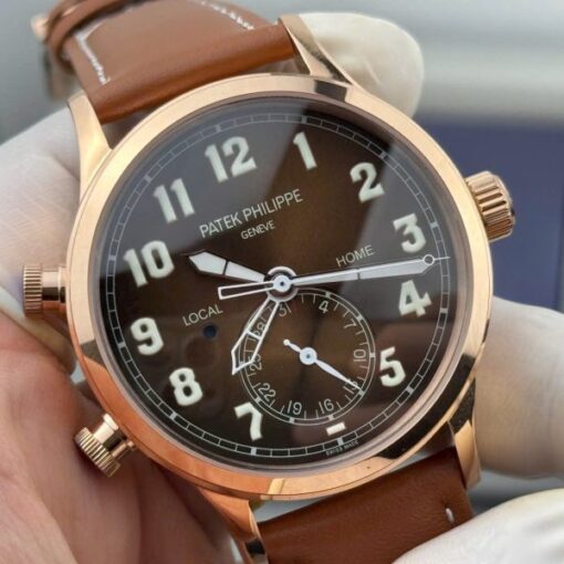 Patek Philippe Best Replica Watches Calatrava Pilot Travel Time 5524R Brown Dial Leather Strap 42mm - Image 5
