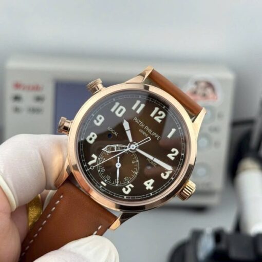 Patek Philippe Best Replica Watches Calatrava Pilot Travel Time 5524R Brown Dial Leather Strap 42mm - Image 4