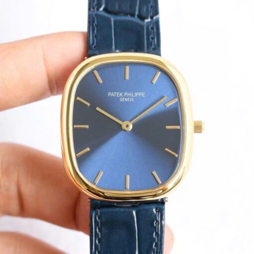 Patek Philippe Ellipse 5738R Imitation Watches Blue Dial Leather Strap 34x39mm - Image 2