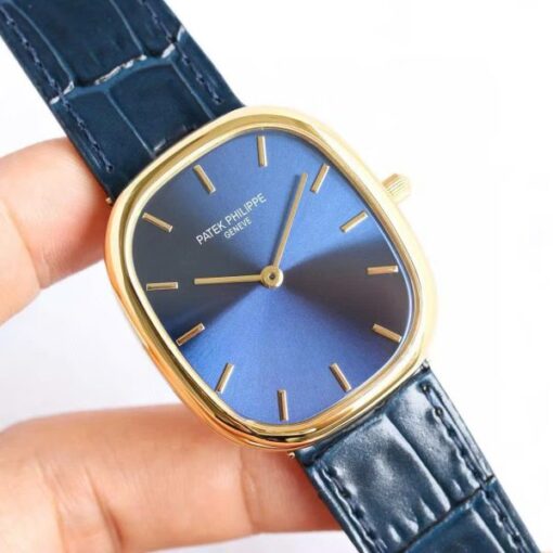 Patek Philippe Ellipse 5738R Imitation Watches Blue Dial Leather Strap 34x39mm - Image 3